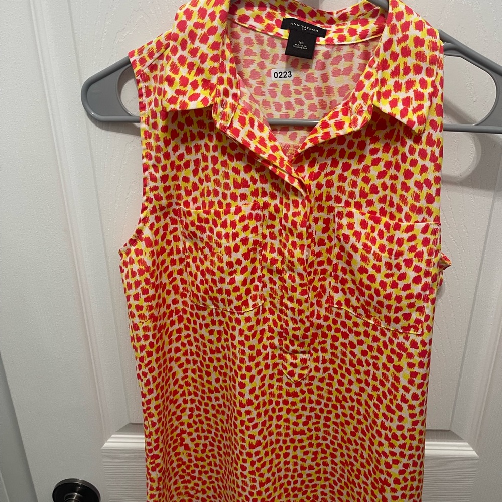 Ann Taylor Orange Sleeveless Button Down Shirt